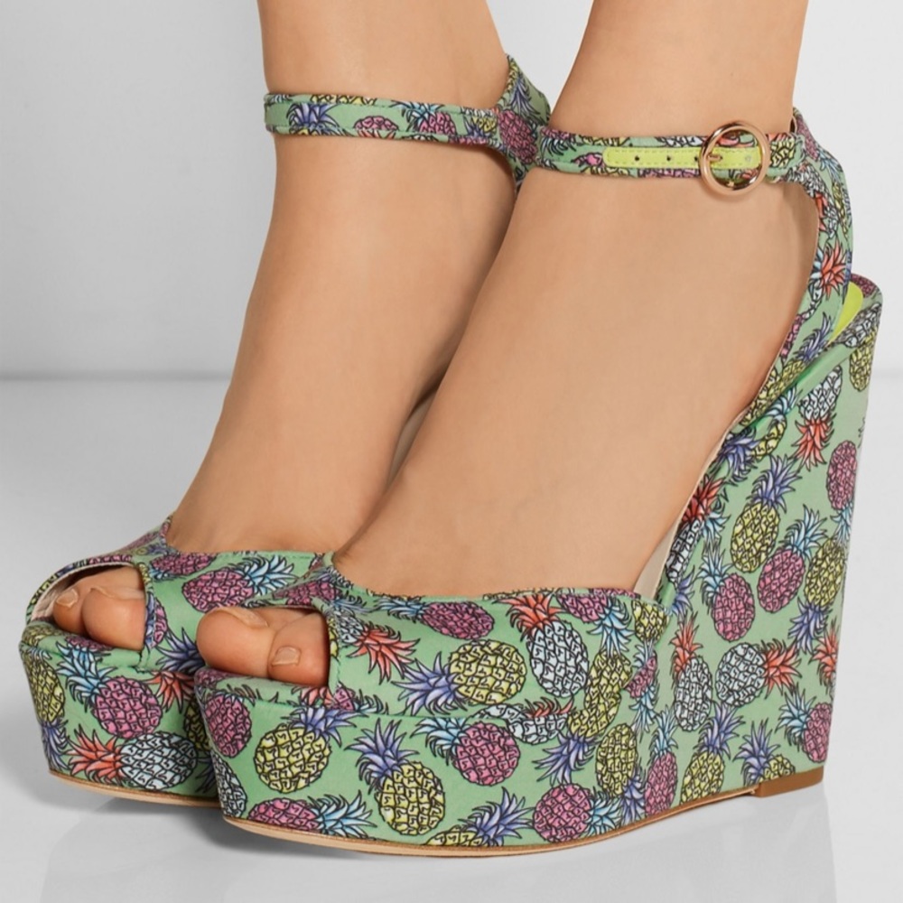 Sophia Webster Lula printed satin wedge sandals